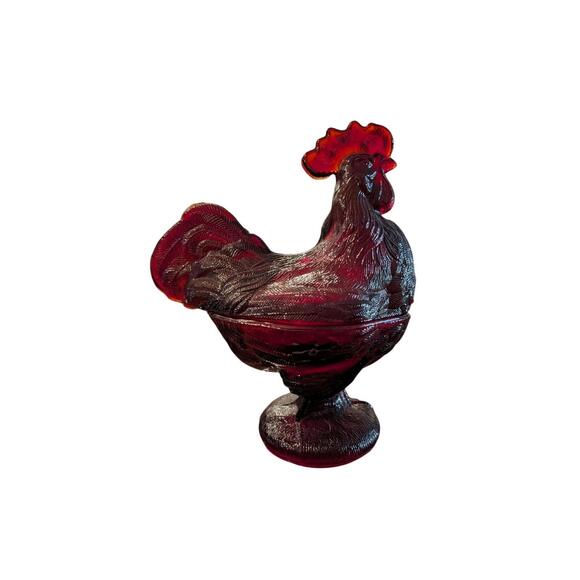 Vtg LE Smith Amberina Ruby Red Footed Lidded Candy Dish